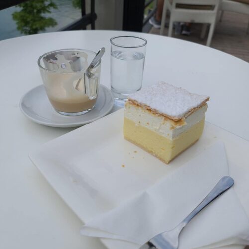 Bled cake and coffe at lake Bled restaurant